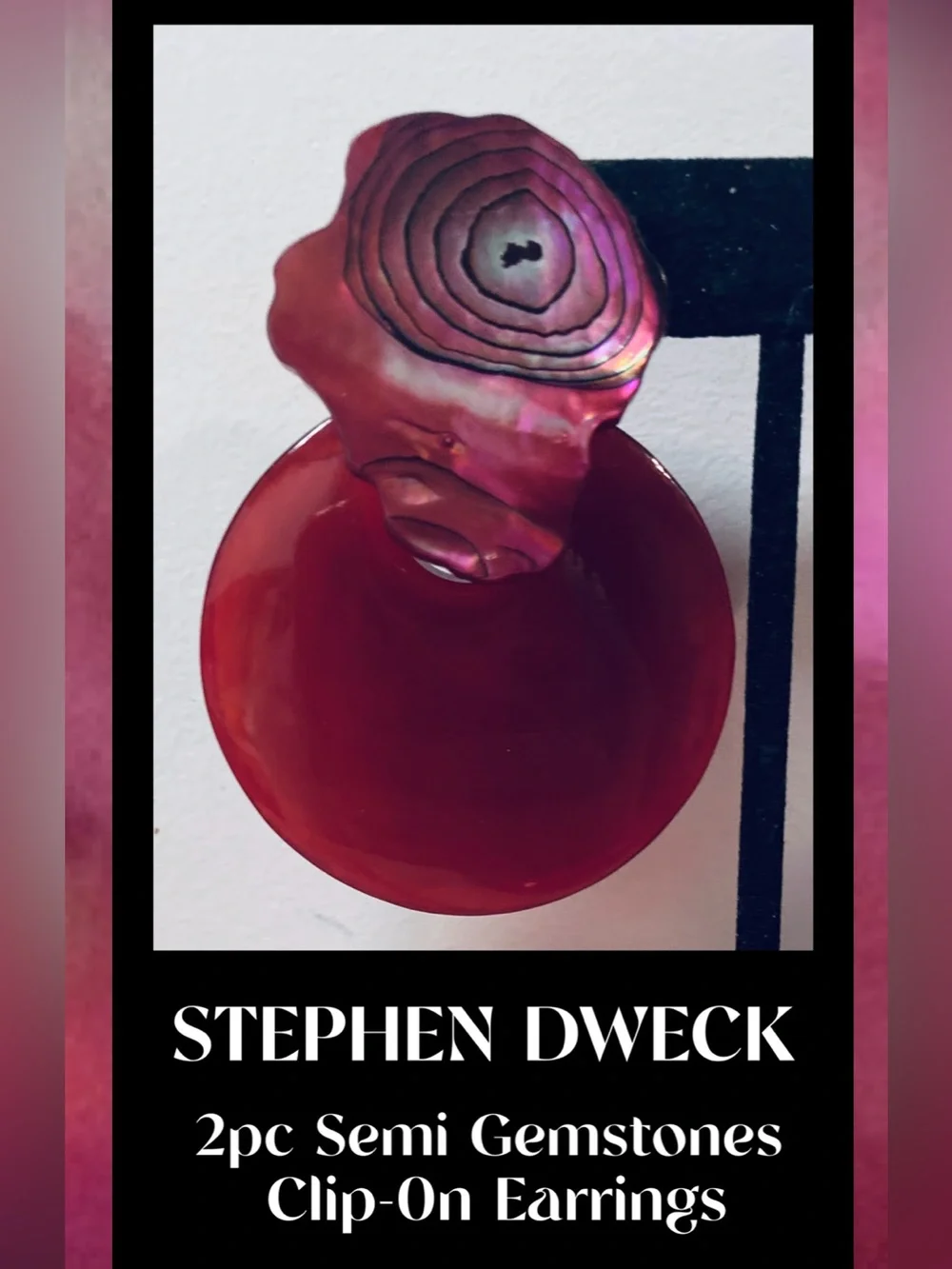 STEPHEN DWECK 2pc Semi Precious Gem Clip-on Burgundy Fuchsia Earrings